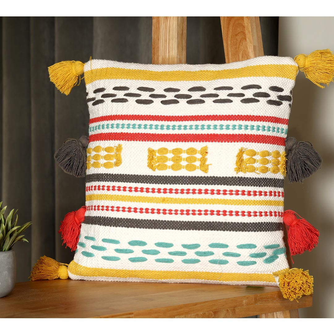 Handwoven Multi Tassel Cushion Cover