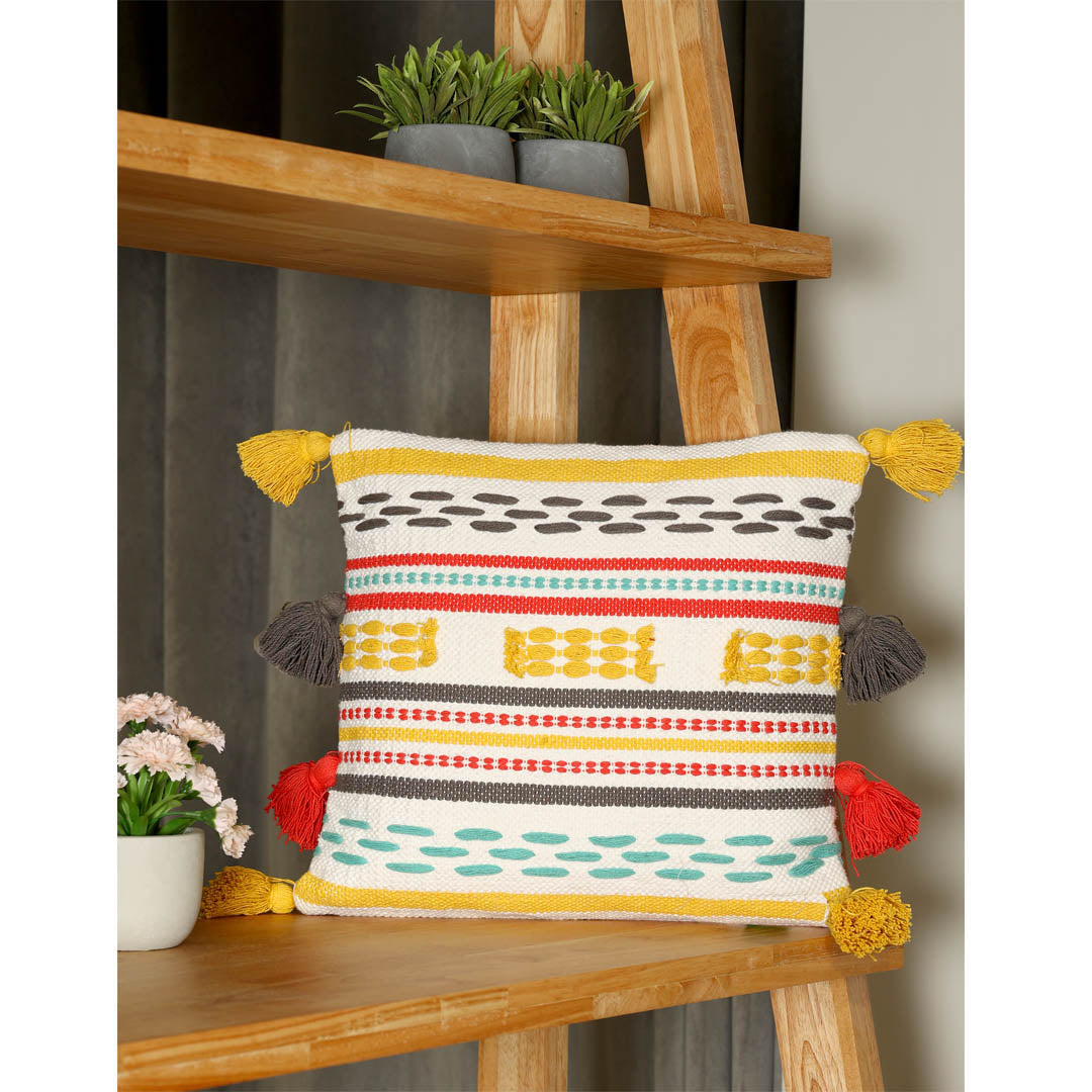 Handwoven Multi Tassel Cushion Cover