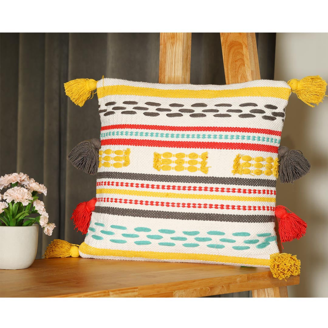 Handwoven Multi Tassel Cushion Cover