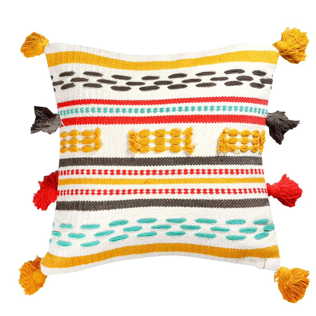 Handwoven Multi Tassel Cushion Cover