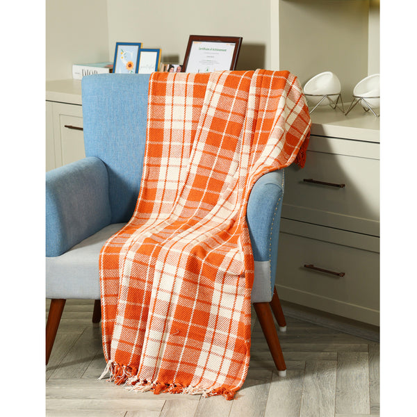 Orange and White Plaid Throw