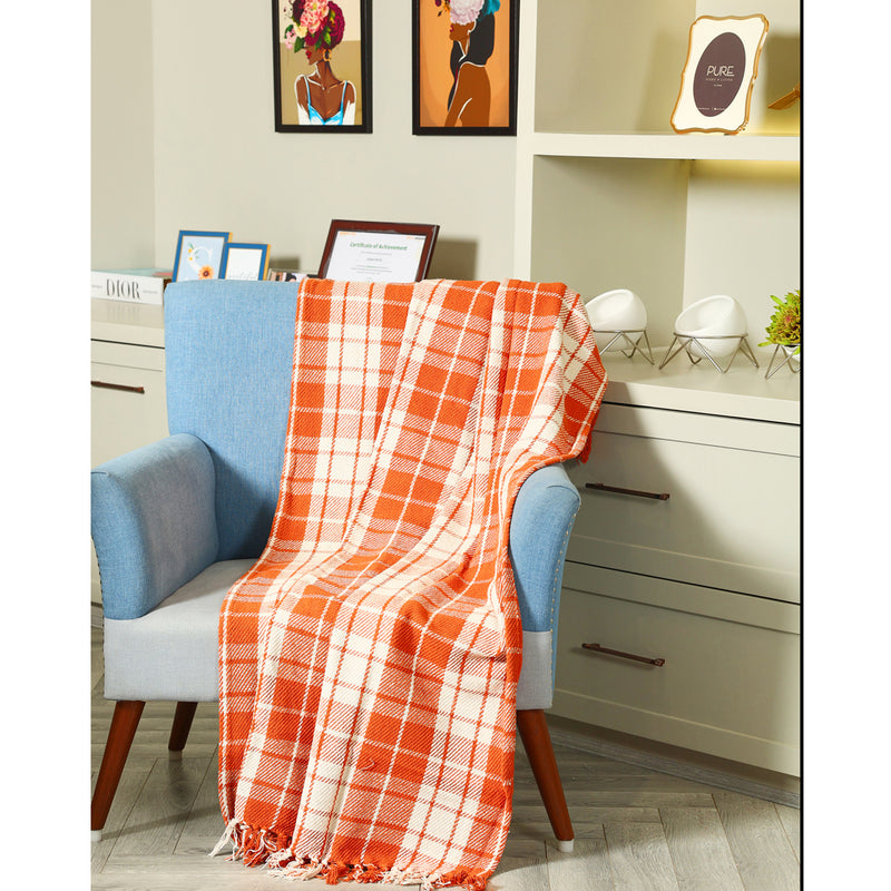 Orange and White Plaid Throw