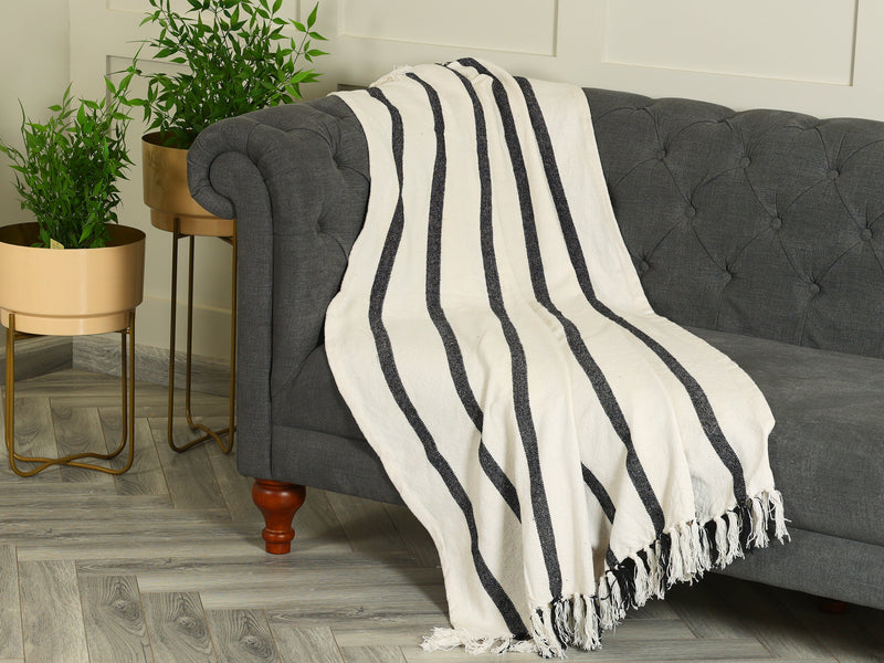 Broad Black Striped Throw