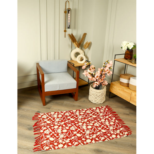 Red and White Nature Print Rug