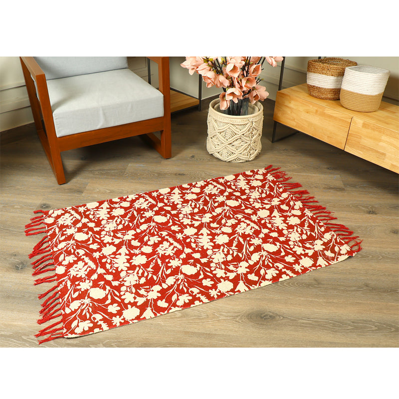 Red and White Nature Print Rug