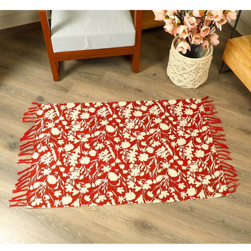 Red and White Nature Print Rug