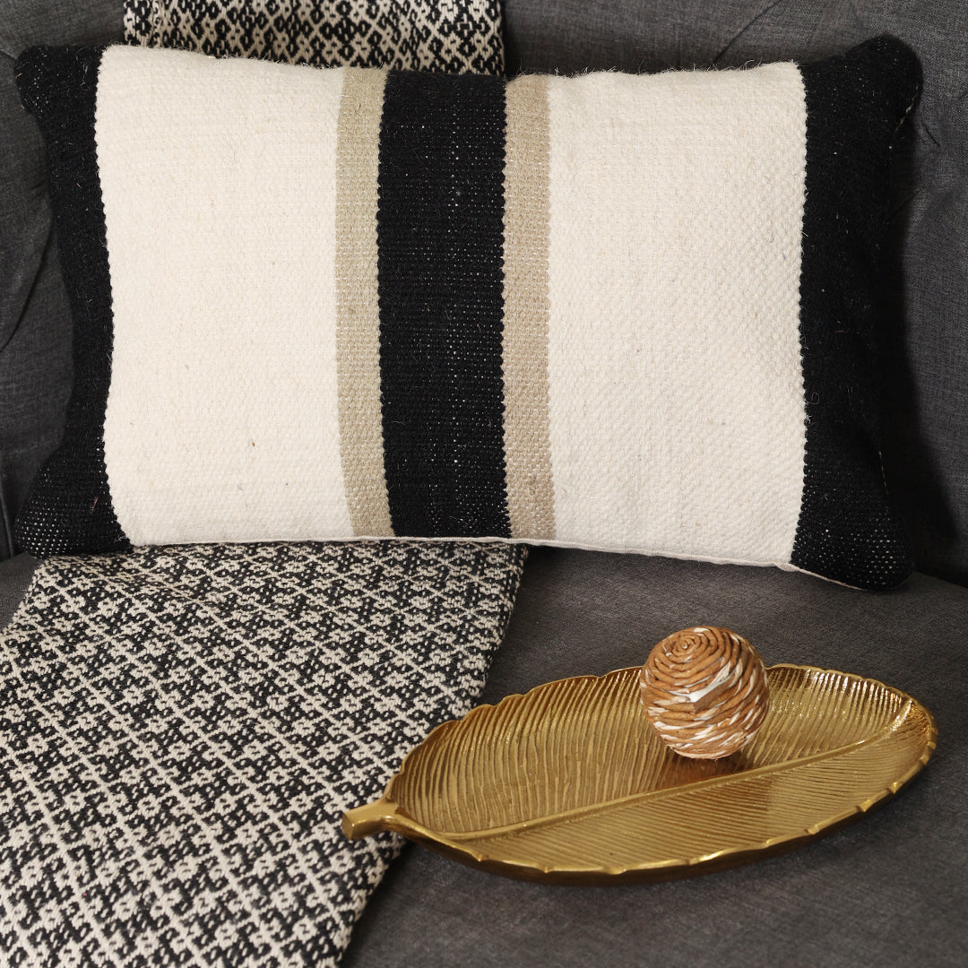White Lumbar Cushion with Black Stripes