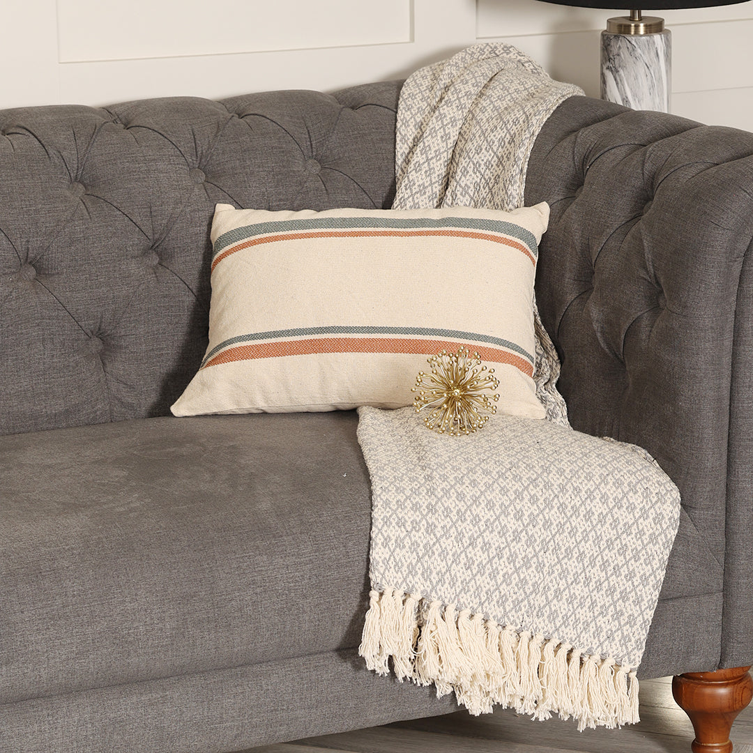 Blue and Orange Striped Lumbar Cushion