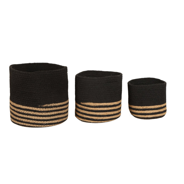 Jute & Cotton Basket Set of 3 Black - Sashaa World 