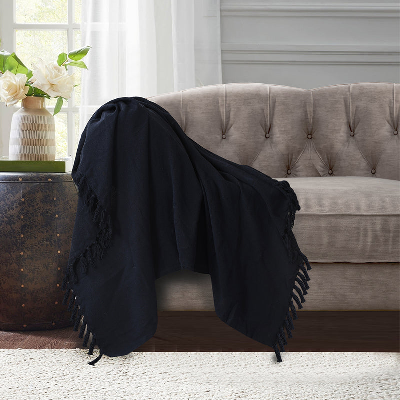 Solid Cotton Throw in Navy