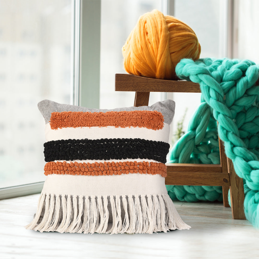 Tassels and Tufted Cushion Cover- Sashaaworld