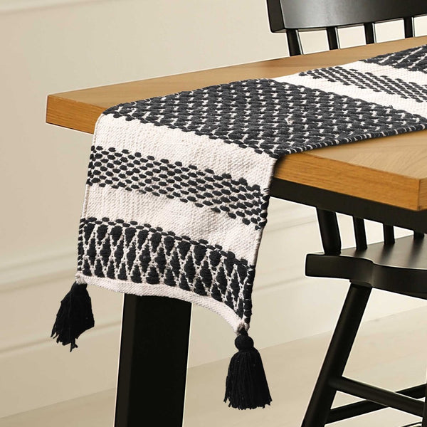  Black & White Handwoven Table Runner