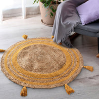 Round Jute Rug With Tassels- sashaaworld