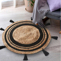 Round Jute Rug With Tassels- sashaaworld
