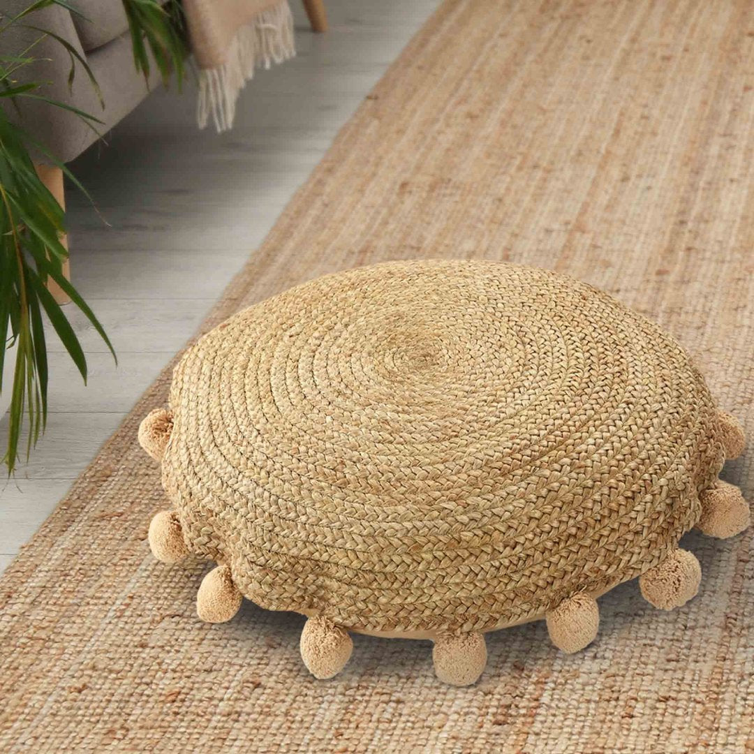 Braided Round Jute Floor Cushion- Sashaa World 