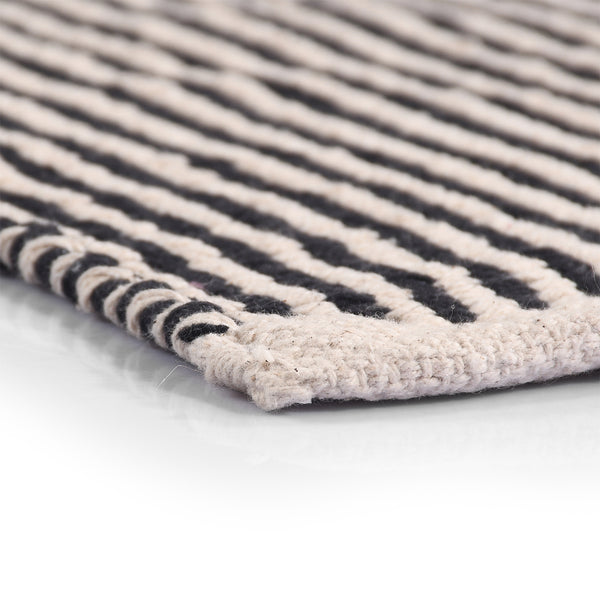 Beige and Black Cotton Striped Rug