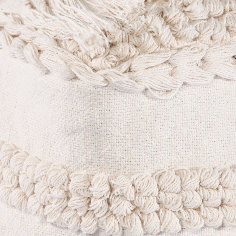 Ivory Tasseled Ottoman Pouf