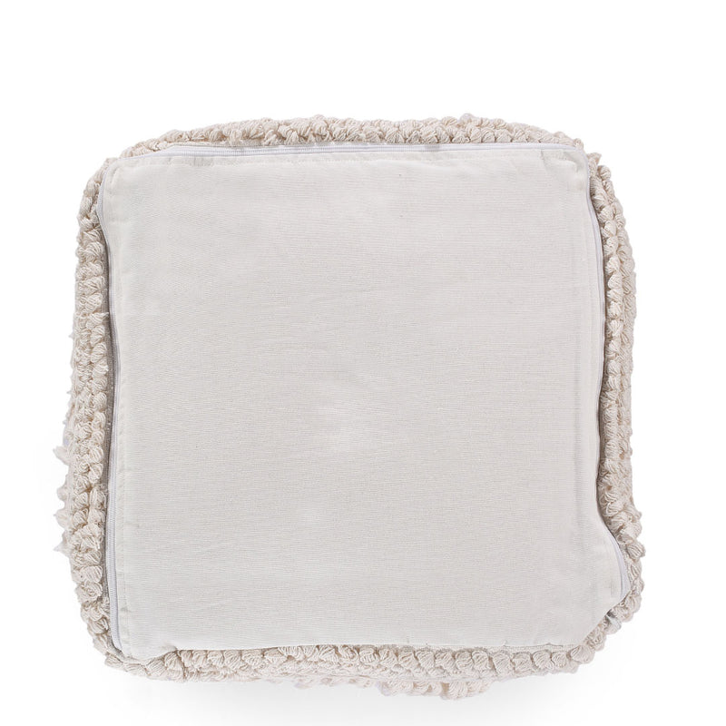 Ivory Tasseled Ottoman Pouf