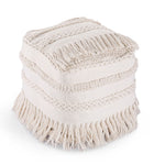 Ivory Tasseled Ottoman Pouf