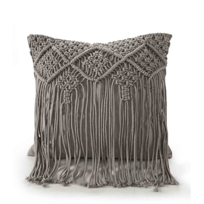 Grey Macrame Cushion with fringes