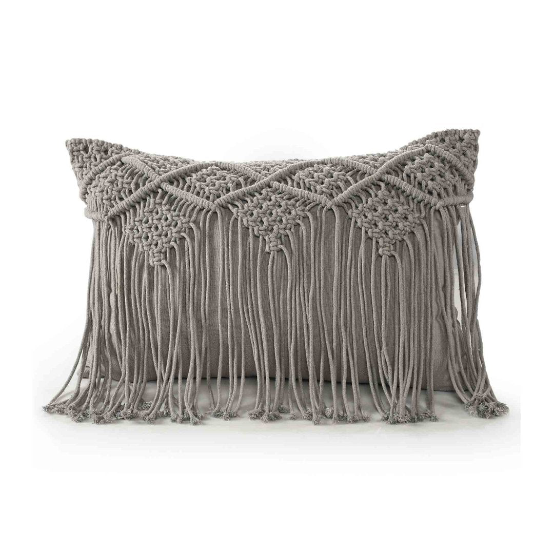 Grey Macrame Cushion with fringes - Sashaa World 