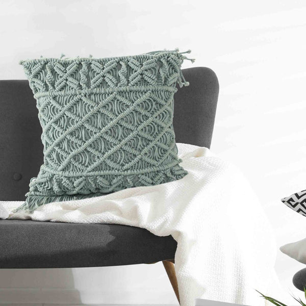 Sky Blue Macrame Cushion- Sashaaworld