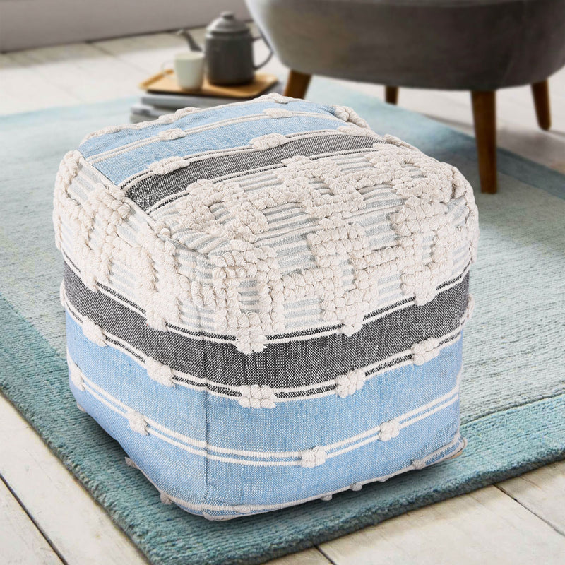 Geometric Details Blue Pouf