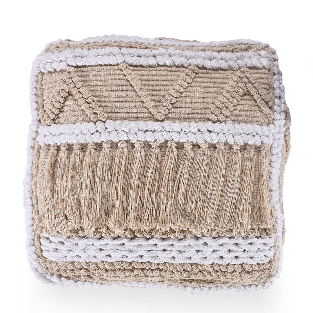 Beige Tassel Ottoman- Sashaa World
