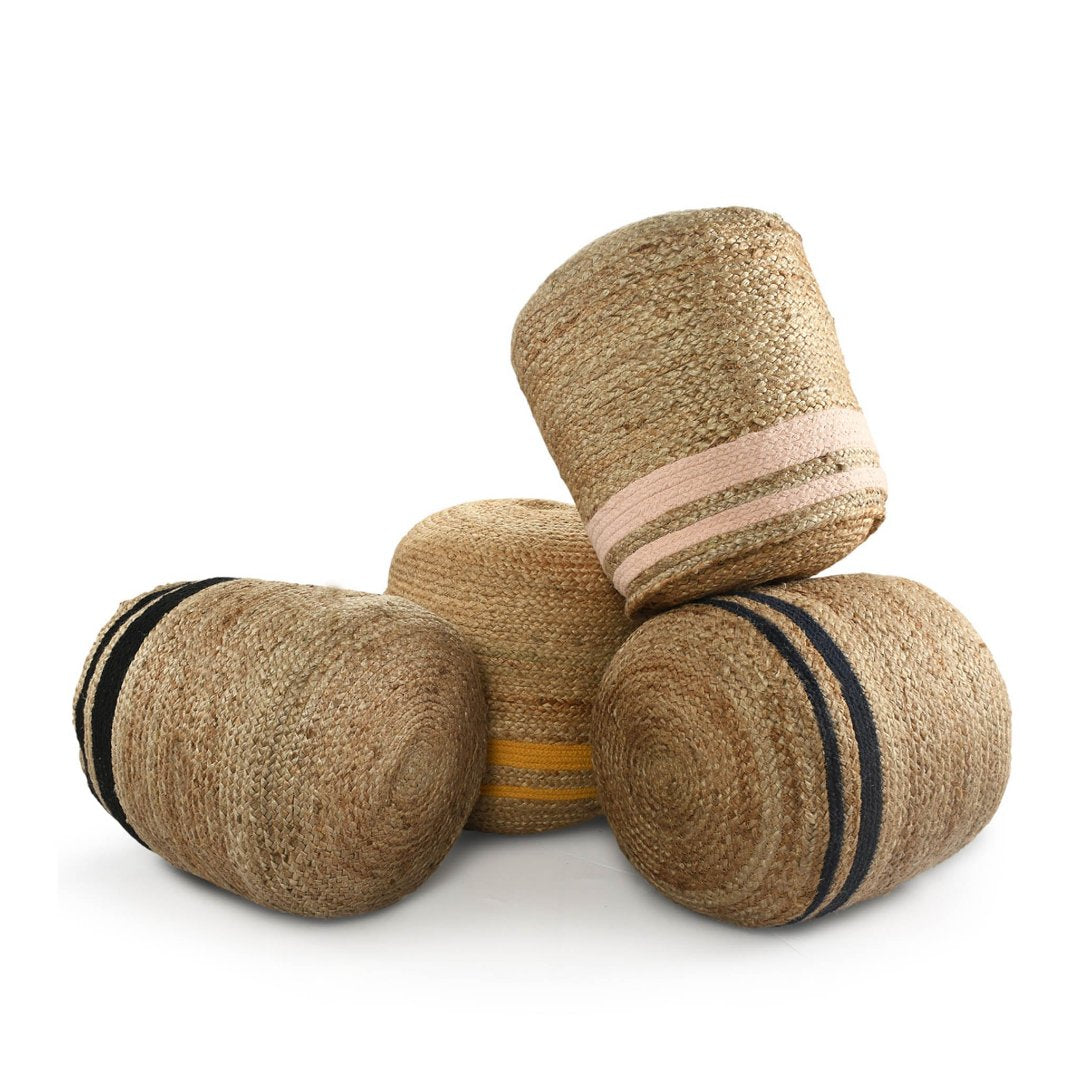 Jute Pouf with Colour Accents